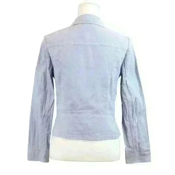 Ann Taylor Baby Blue Denim Cropped Jacket Asymmetrical Zip Size Small Petite - Picture 6 of 7
